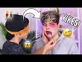 BOYFRIEND DOES MY MAKEUP! *BLINDFOLDED*! YIKES... | Thomas Halbert