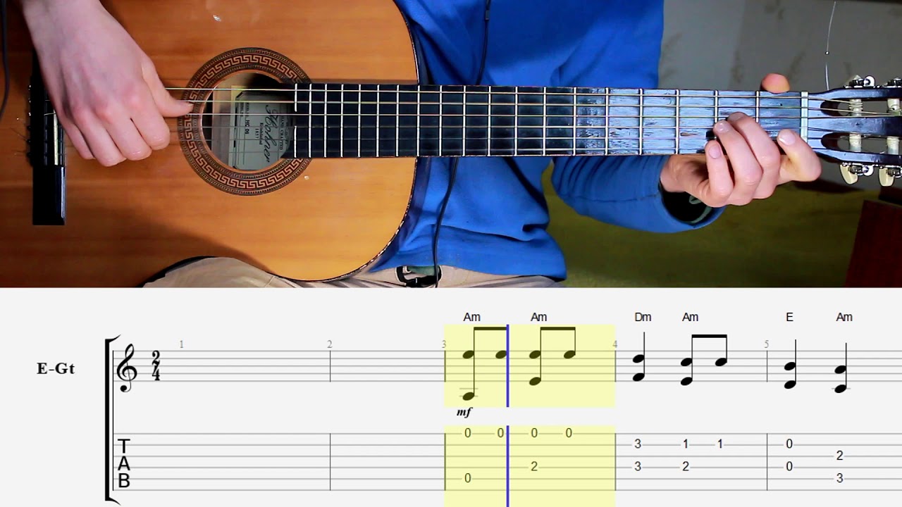 Во поле береза стояла. Гитара. Аккорды. Ноты. Табы. Russian folk song ...