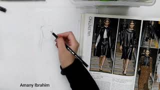 رسم أزياء: رسم وإظهار خامة الجلد ?‍? fashion illustration:rendering leather & technical drawing