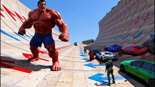 Superheroes Vs. Red Hulk! The Sky Ramp! Can The Mad Titan Handle A Heavy Truck?