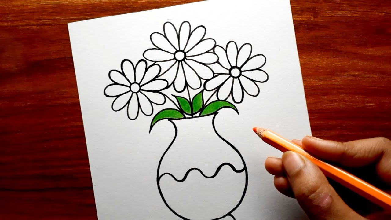 Flower Pot Drawing || Simple Flower Pot Drawing || How to Draw Flower ...