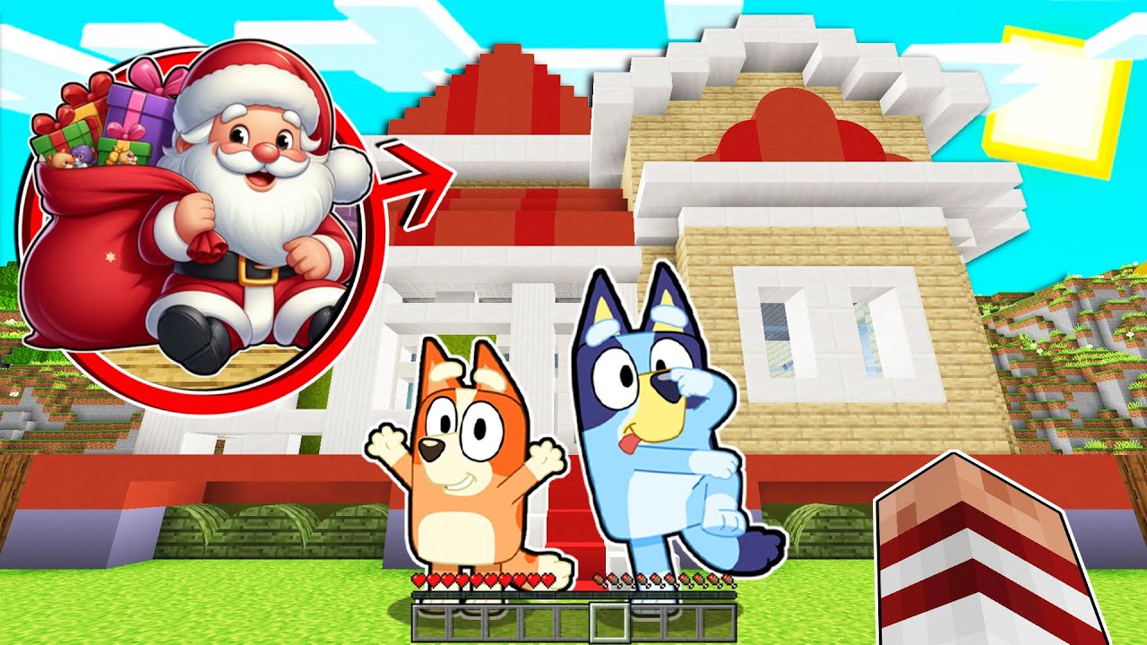 APARECE SANTA CLAUS EN CASA DE BLUEY EN MINECRAFT