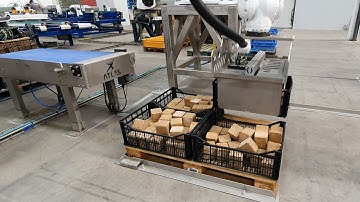 Palletising robot for plastic boxes