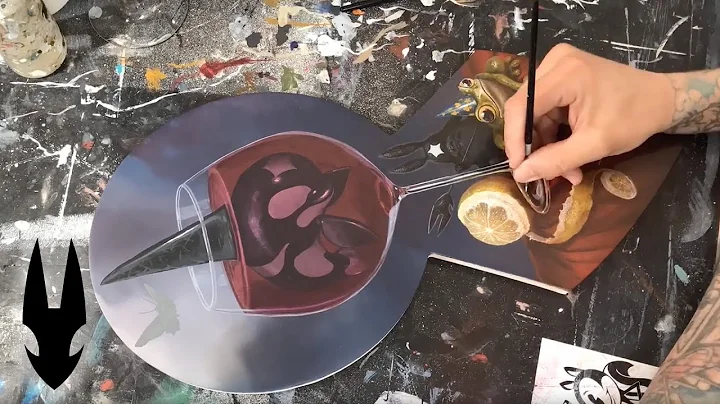 Greg CRAOLA Simkins paints Wine and Orcas whimsical still-life​ painting "The Last Glass"