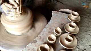 amazing pottery-clay lamb making in motor powered pottery wheel, traditional clay lamp making,
