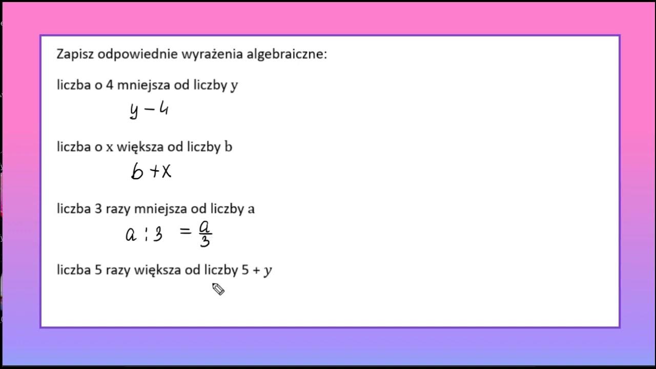 Wyrażenia Algebraiczne I Równania Klasa 8 Zadania WYRAŻENIA ALGEBRAICZNE I RÓWNANIA od podstaw: powtórka do sprawdzianu 2