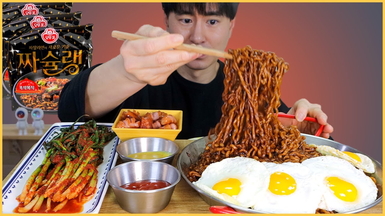 Джаджангбап с Мишлен! (при участии жареного яйца и венской сосиски) Мукбанг![ASMR]