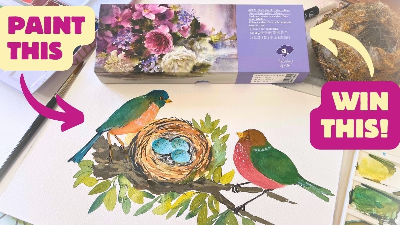 Я ОТДАЮ свой совершенно новый набор цветочных красок от PAUL RUBENS и урок по акварели «ГНЕЗДЯЩИЕ...