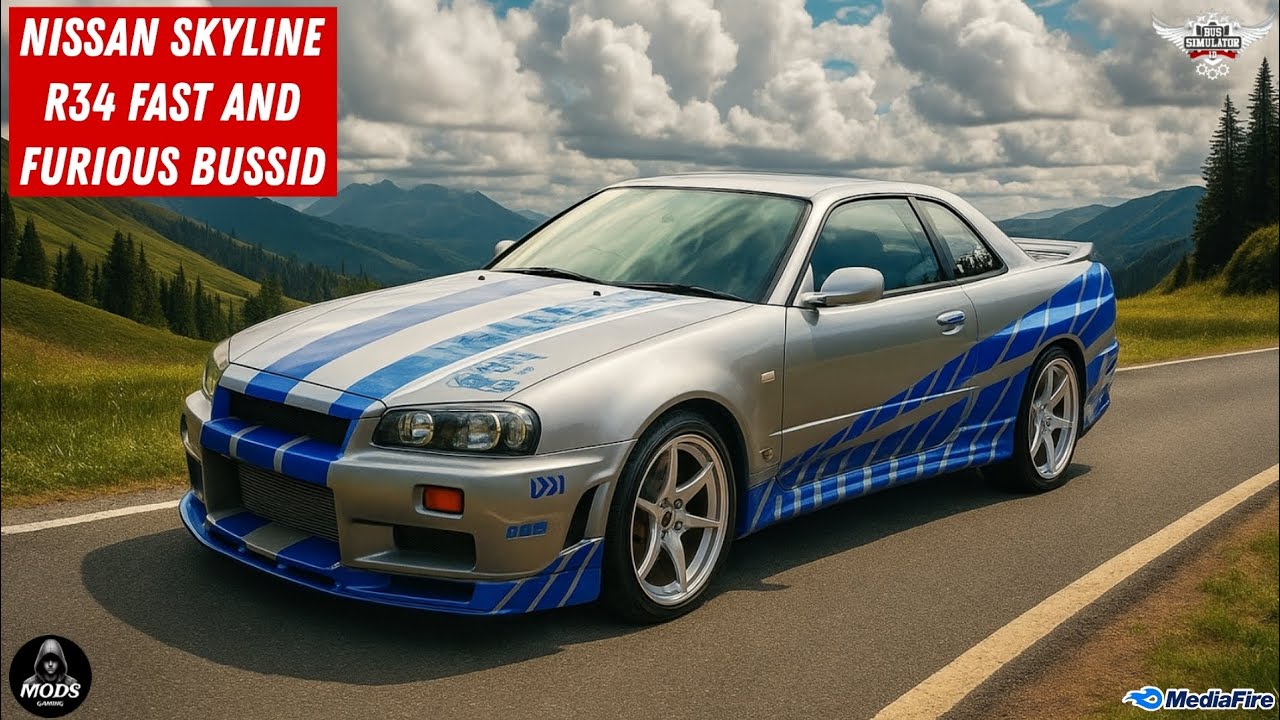 Nissan Skyline R34(fast and furious) mod for bussid | bus simulator indonesia car mod