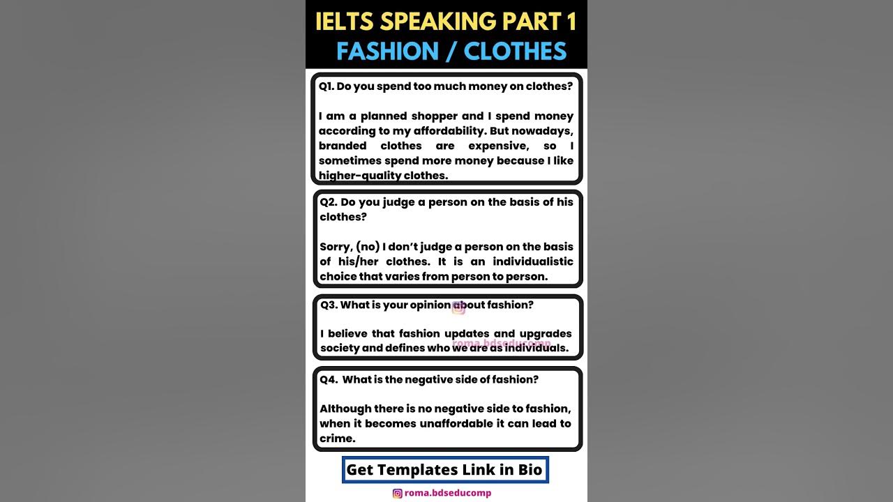 IELTS Speaking Part 1 |  fashion / clothes