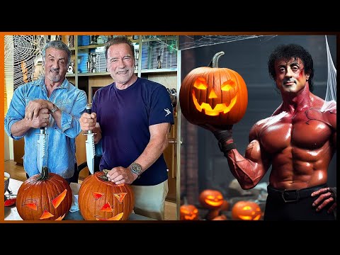 Arnold Schwarzenegger and Sylvester Stallone make Jack-o'-lanterns!