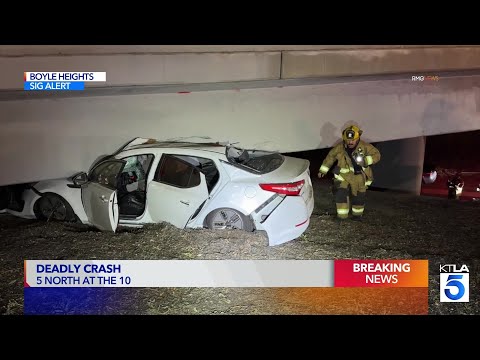 One dead after car launches off 5 Freeway, driver suspected of DUI