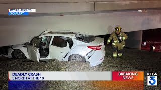 One dead after car launches off 5 Freeway, driver suspected of DUI