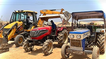 JCB 3DX Backhoe And Swaraj tractor And Solis tractor working for making pond in village | Jcb Dozer