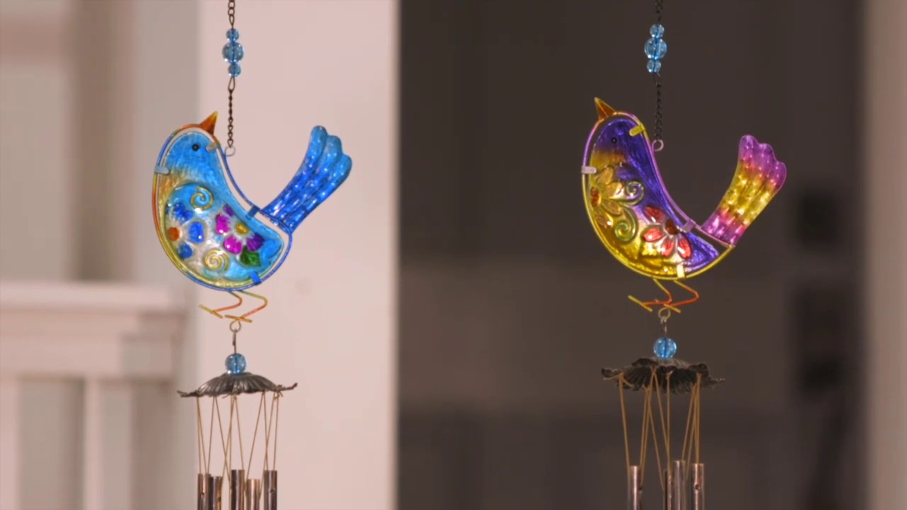 Embossed Glass and Metal Bird Wind Chime 2WC1923 by Evergreen