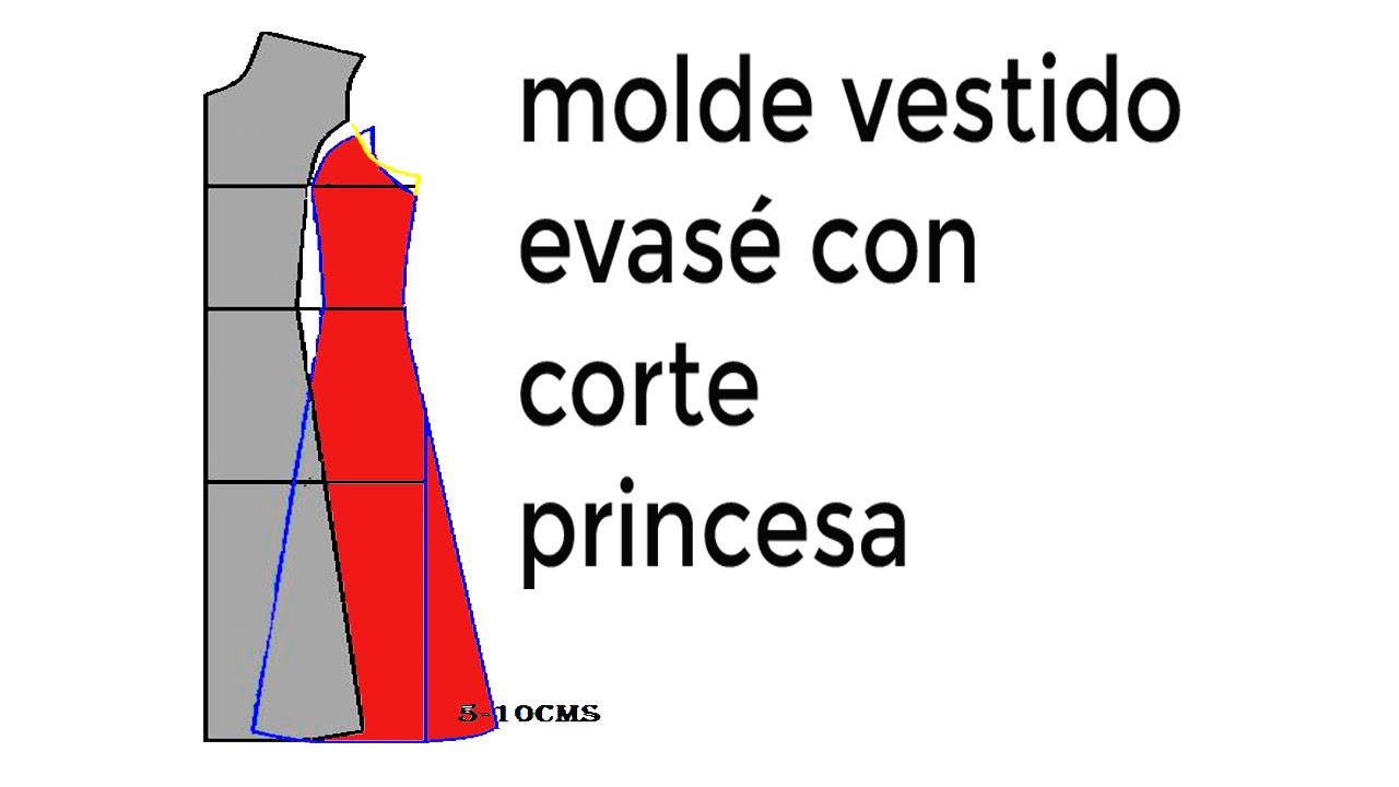 como hacer molde vestido evasé con corte princesa