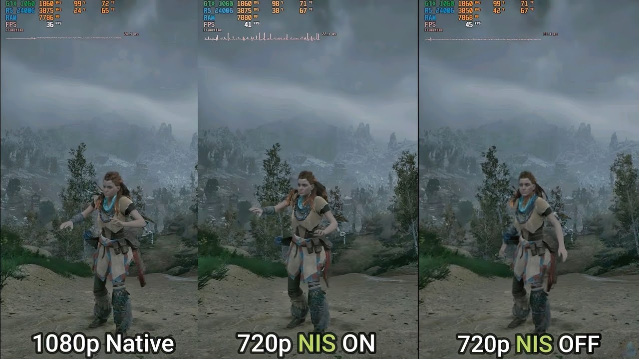 無人ページ Nvidia Image Scaling (NIS) @ 67% vs 1080p Native - Horizon Zero