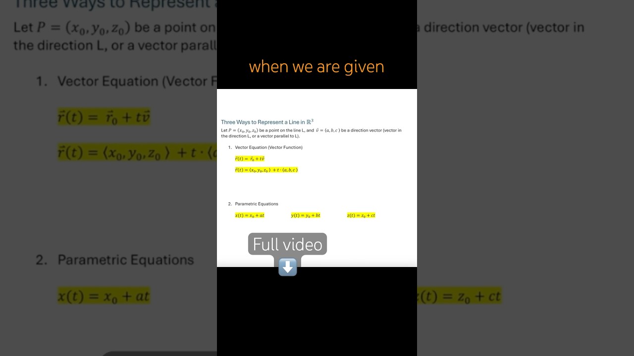 Vector, Parametric, Symmetric Equations - Lines in 3D