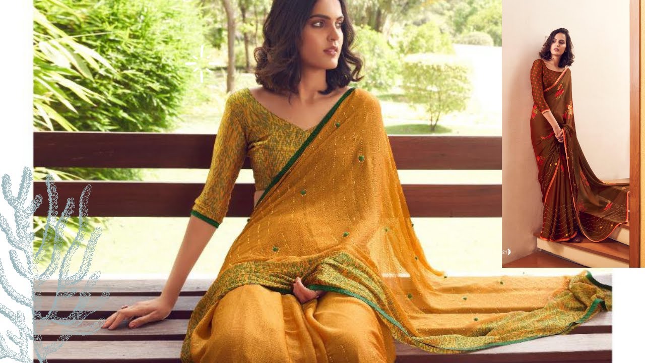 New Arrival 3D Velvet Chiffon Sarees With Mirror & Diamond Work With Border & Blouse For Best Price