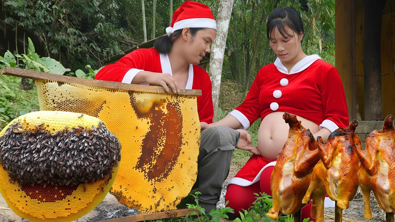 Harvesting Giant Wild Honeycombs and Enjoying Delicious Whole Roasted Chicken - Life in the Jungle