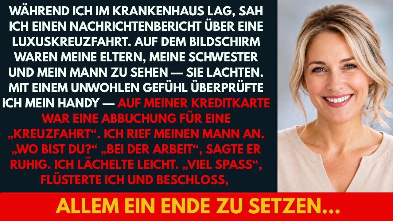Ich wachte auf, weil der Fernseher an der Wand zu laut flüsterte. Neben mir stand ein Tablett mit kaltem Tee, und in meinem Arm steckte eine Infusion. Auf dem Bildschirm lief eine Reportage über...