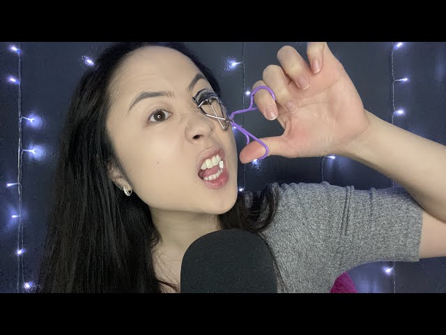 ASMR | Doing My Cute Natural Makeup, Inaudible Whispering, Gum Chewing