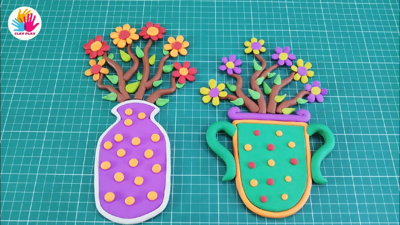 How to make Flower Pot with play doh/ Flower Bouquet with clay/ Easy