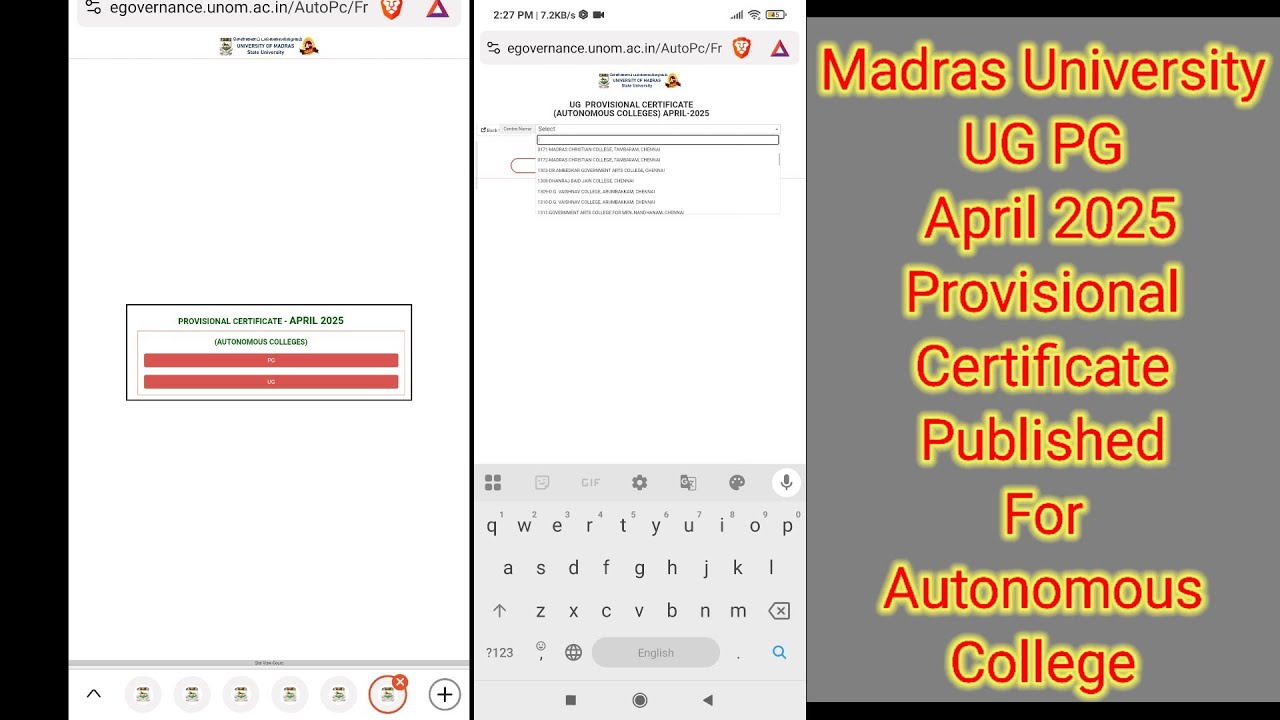 Madras University April 2025 Provisional Certificate Published for Autonomous college!!