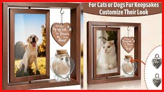 Dog Memorial Gifts: Rotating Wooden Frame with Fur Hair Jar for Pet Remembrance