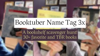 Booktuber Name Tag 3X // A fun bookshelf scavenger hunt  // 30+ Favorite and TBR paper books @marianamasbooks