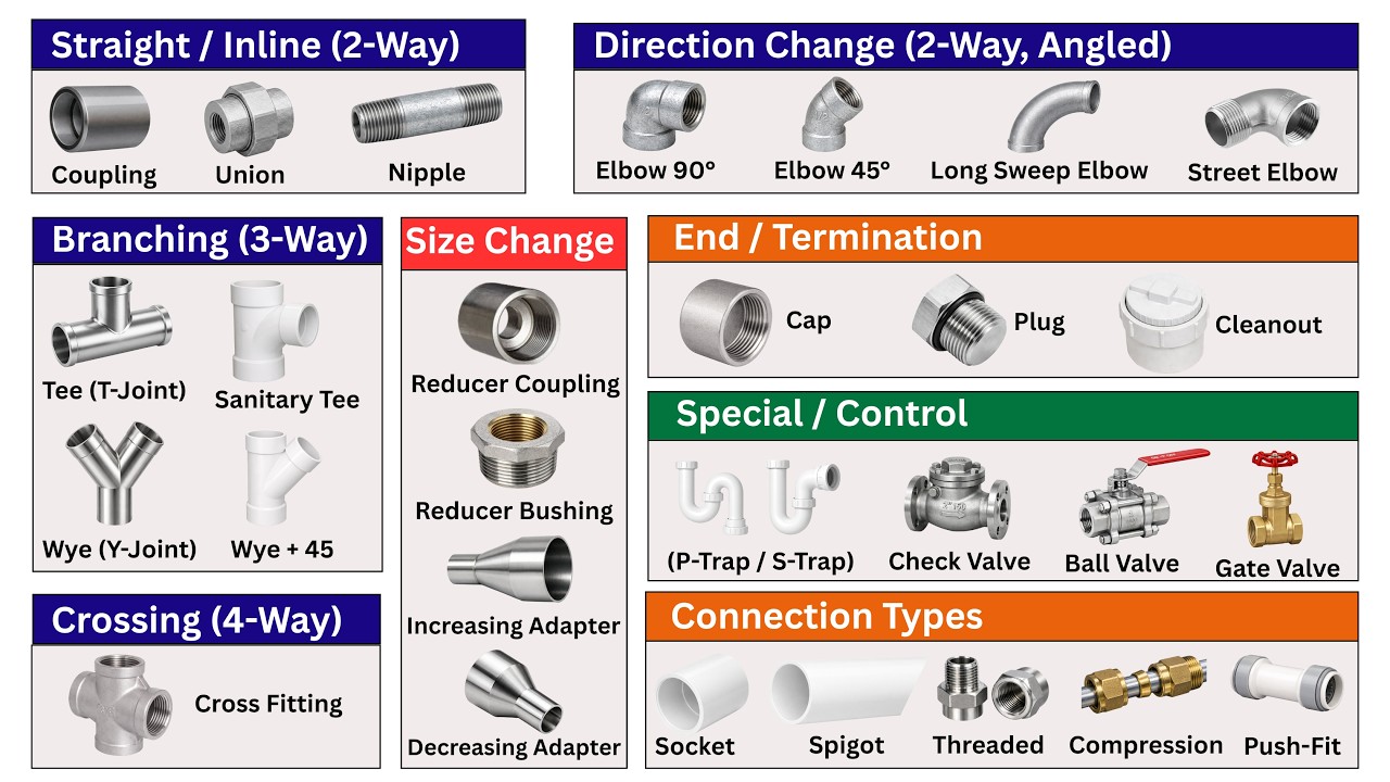 Pipe Connection Types Names Every Plumbing Pipe Fitting Explained in 9 Minutes | Plumbing Materials ...