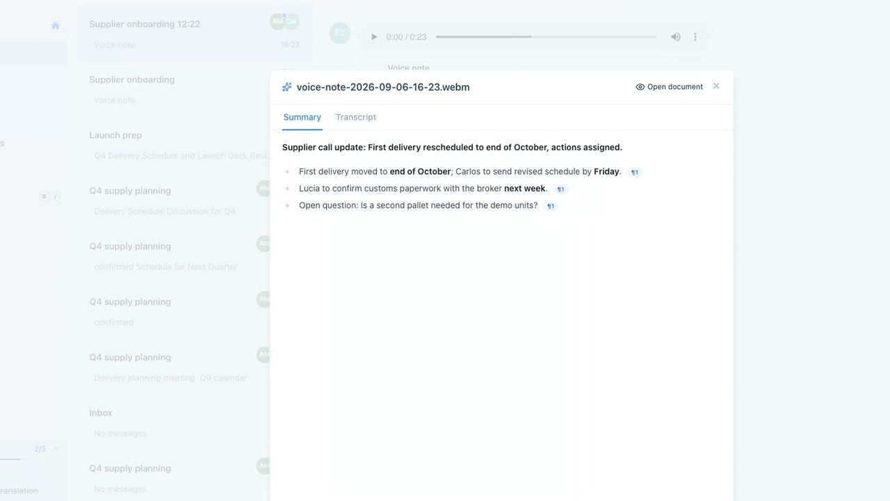 Voice notes in a team chat: speak, and get the summary, decisions and action items (2026)