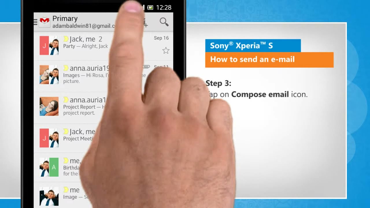 How to send an e-mail in Sony® Xperia™ S