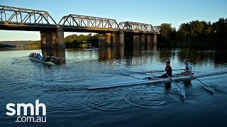 Rowing down the river at dawn