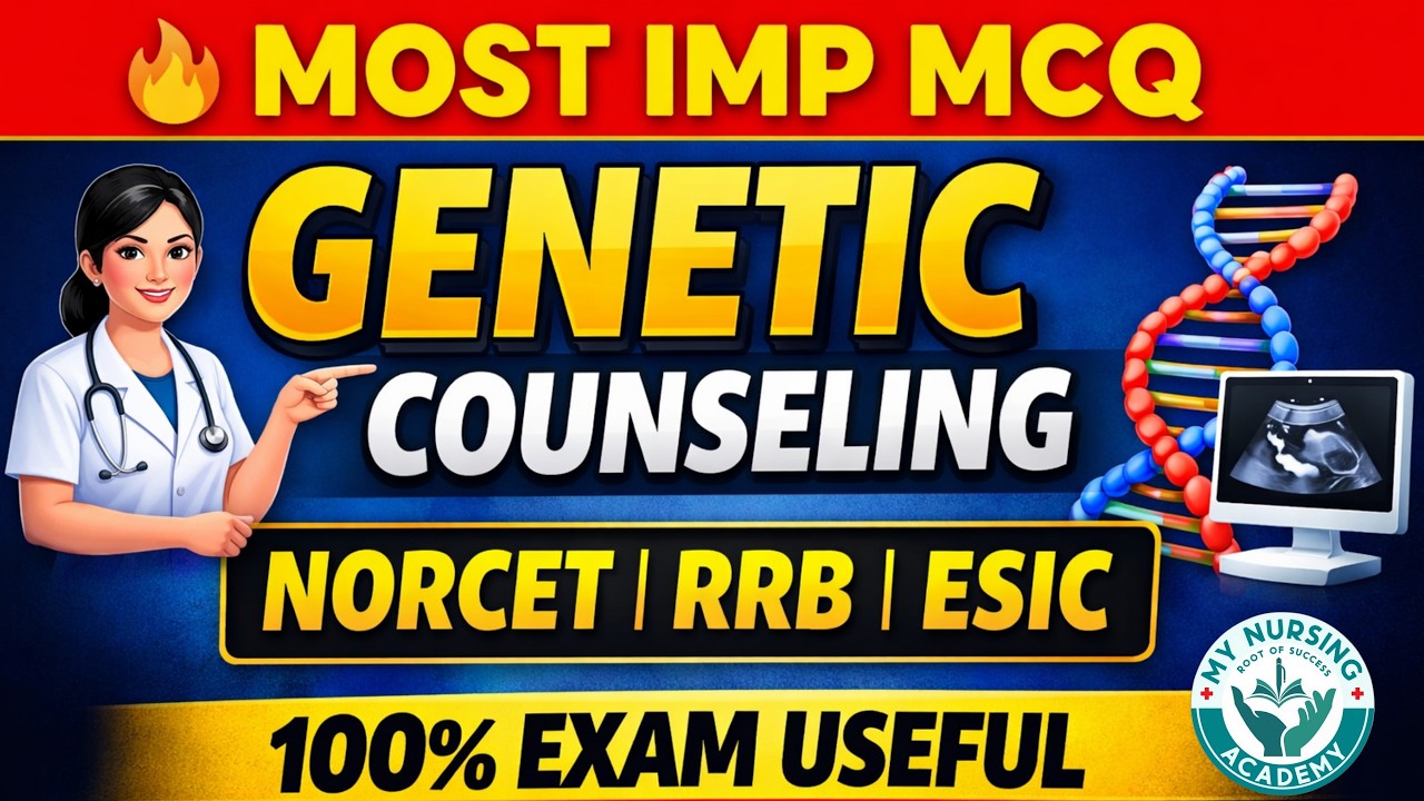 MOST IMPORTANT MCQ ON GENETIC COUNSELING NORCET | RRB | ESIC | COH | GMERS | Midwifery Nursing Exam
