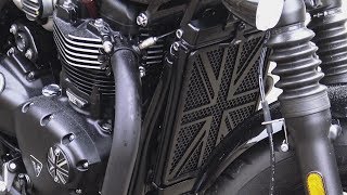 Triumph Bonneville Bobber/Speedmaster! Motone Customs classic CNC Union Jack Radiator guard/cover!