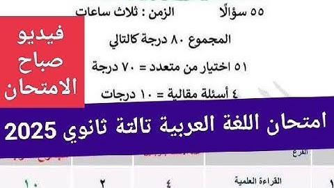 امتحان اللغة العربية تالتة ثانوي 2025 ✅👌