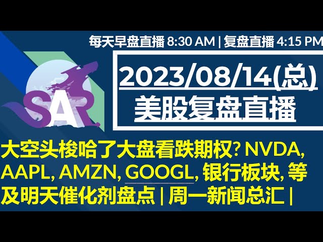 美股直播08/14[复盘] 大空头梭哈了大盘看跌期权? NVDA, AAPL, AMZN, GOOGL, 银行板块, 等 及明天催化剂盘点 | 周一新闻总汇 |