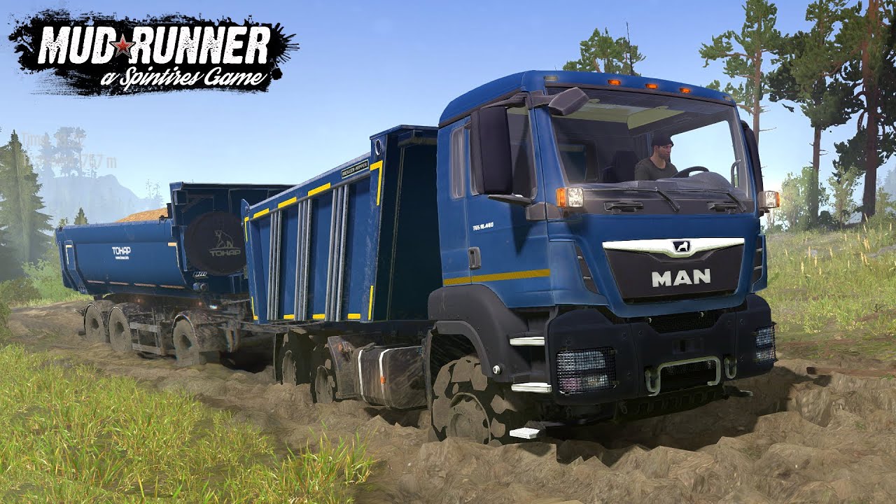 Spintires MudRunner MAN TGS Tandem Dump Truck Stuck In Mud