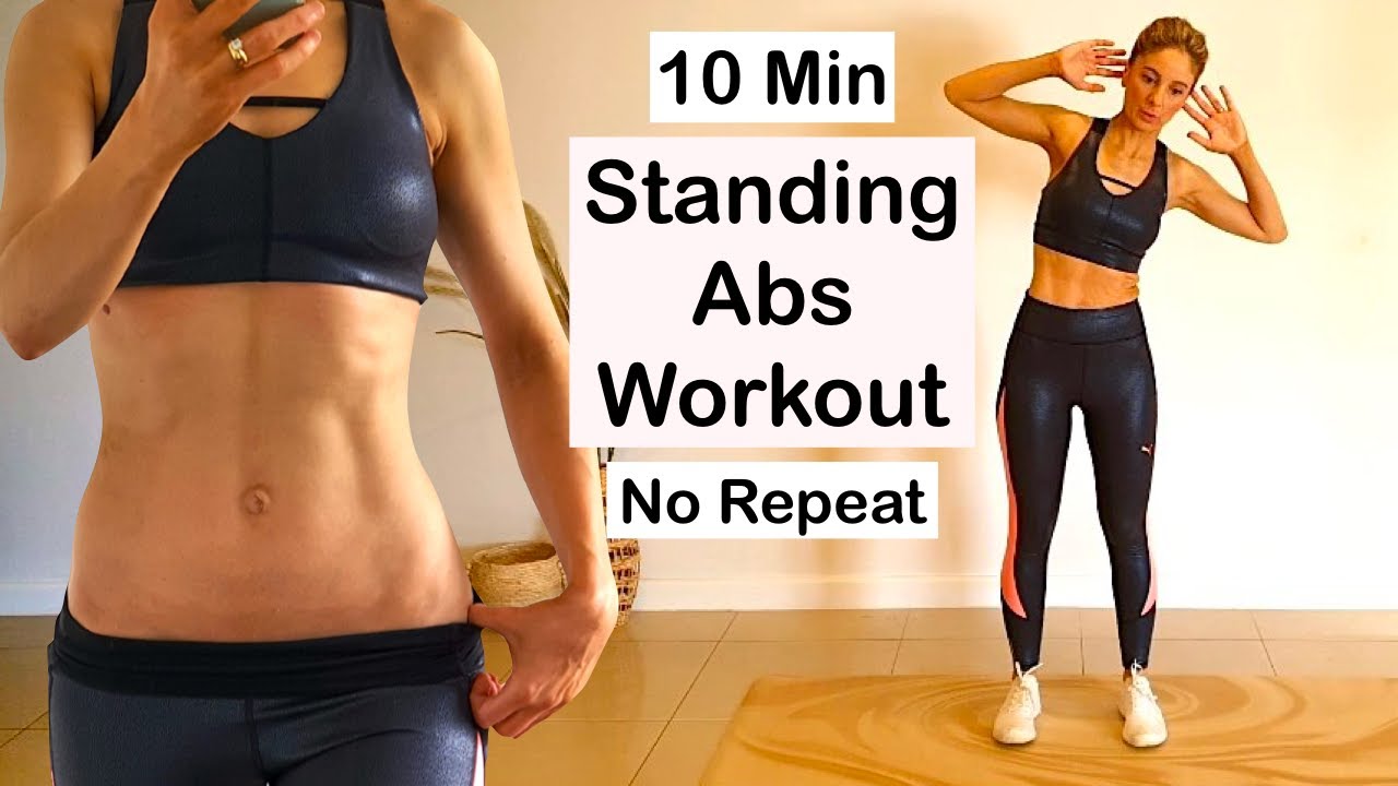 10 Min STANDING ABS Workout | No Repeat | No Equipment - YouTube