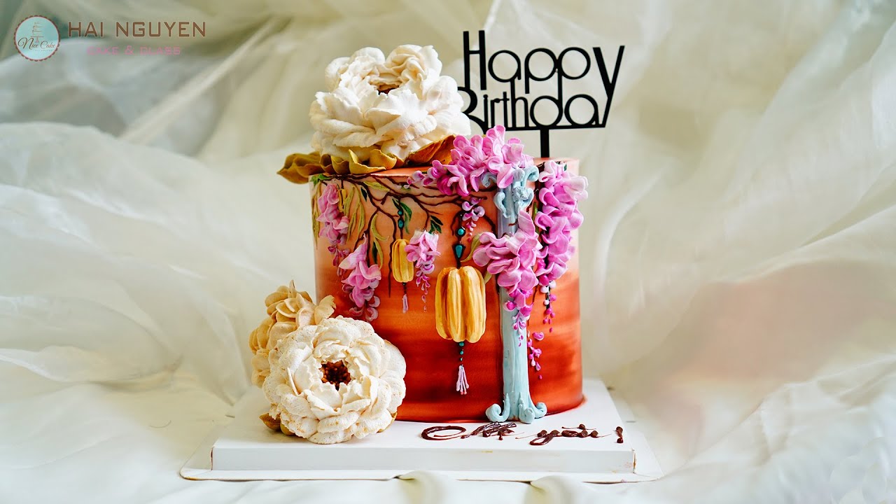 Decorate Amazing Cake With Peony And Chinese Wisteria |Bánh Đẹp Trang Trí Với Hoa Mẫu Đơn và Tử Đằng