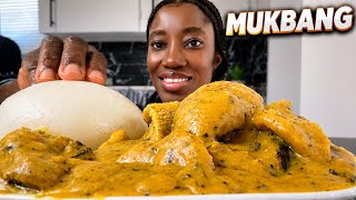 How to make african fufu and soup, Traditional cocoyam soup and fufu mukbang, eating food challenges