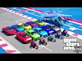 Super Cars Bikes Fighter Jets and jeeps in GTA V Racing Challenge by Trevor and Friends