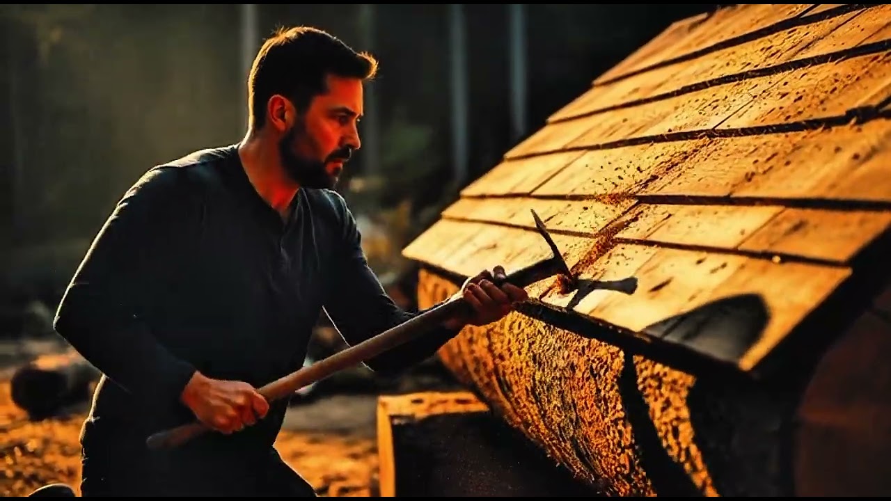 Transforming a Huge Hollow Tree Log into a Stealthy Modern Survival Hideout at Dusk