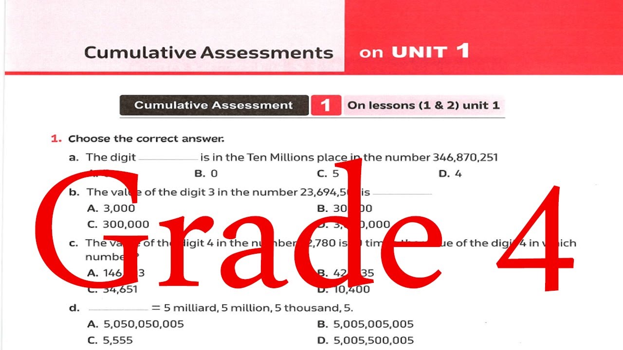 Assessment 1 solution for math students grade 4 first term 1