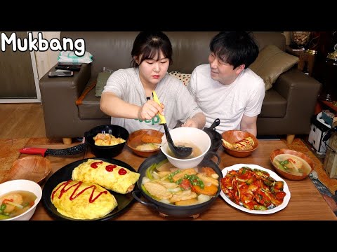 Mukbang l Omurice, how to enjoy veggies. With fishcake soup and cucumber.