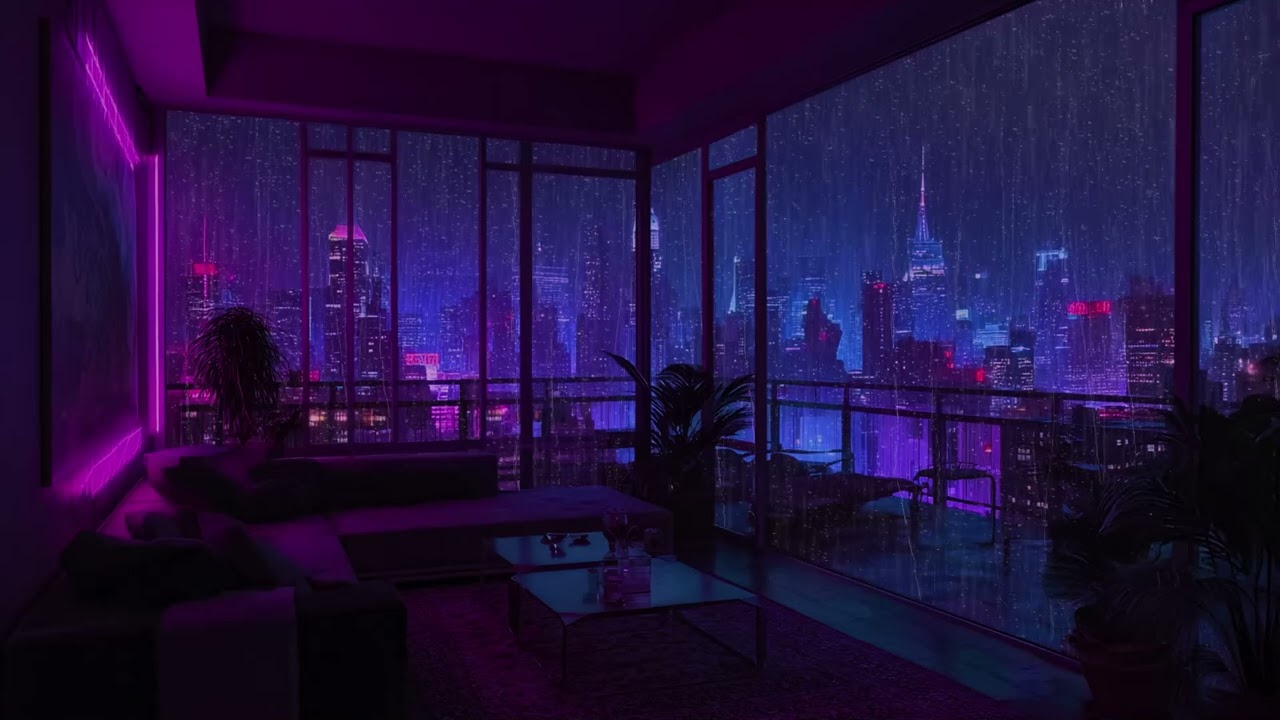Shibuya Rainy Midnight – Lofi Chill in a Purple Penthouse with Neon City Lights for Sleep