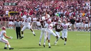 Alabama Vs. Texas A&M 2013:  Johnny Manziel avoids HUGE QB sack, pulls off amazing pass reception.