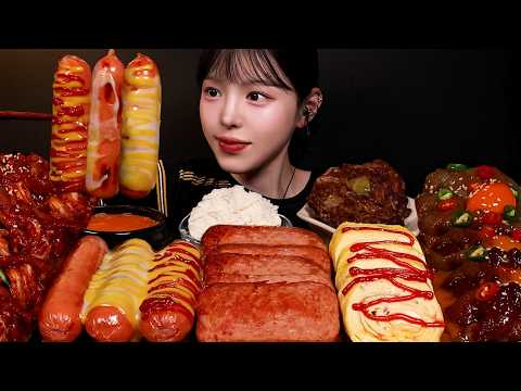 Giant Sausages with Soy Sauce & Spicy Marinated Shrimp and Kimchi Homemade Meal Mukbang ASMR