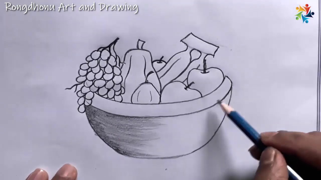 Foler Jhuri Drawing | Many fruits on the basket Easy drawing ...